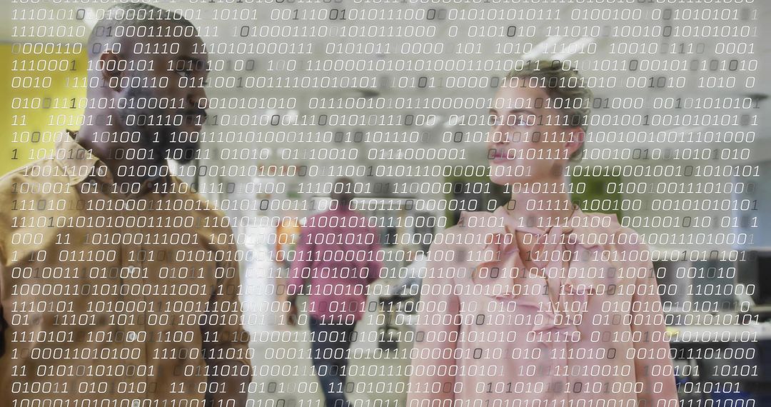 Diverse Team Collaboration with Binary Code Overlay Highlighting Technology