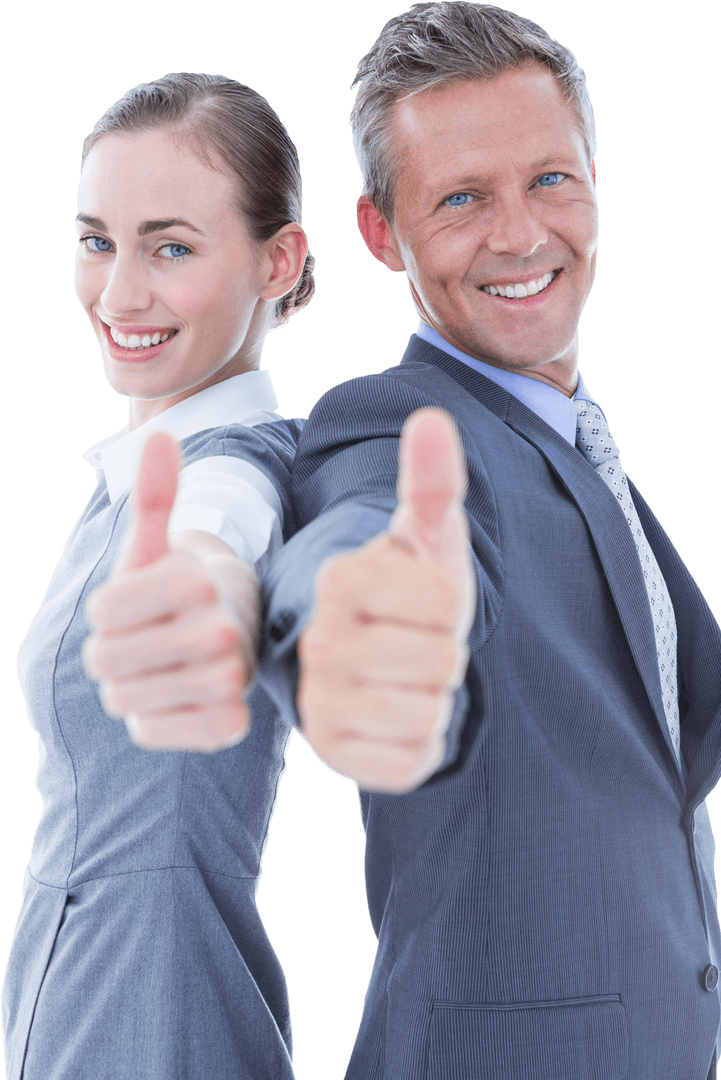 Smiling Business People Giving Thumbs Up on Transparent Background