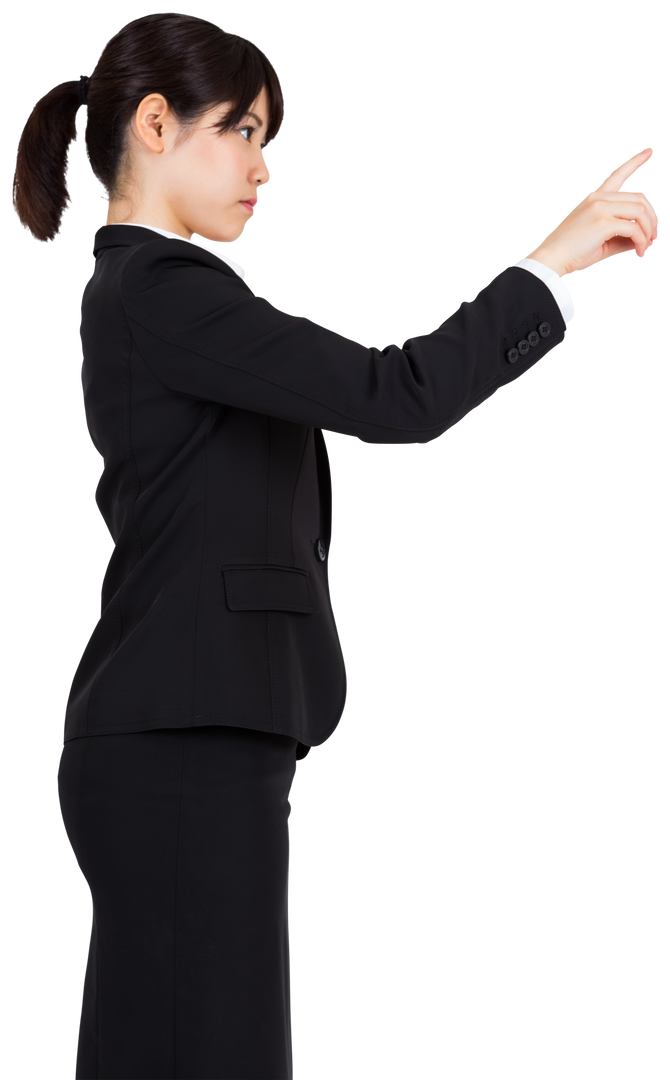 Transparent Background: Asian Businesswoman Pointing in Black Suit - Download Free Stock Images Pikwizard.com