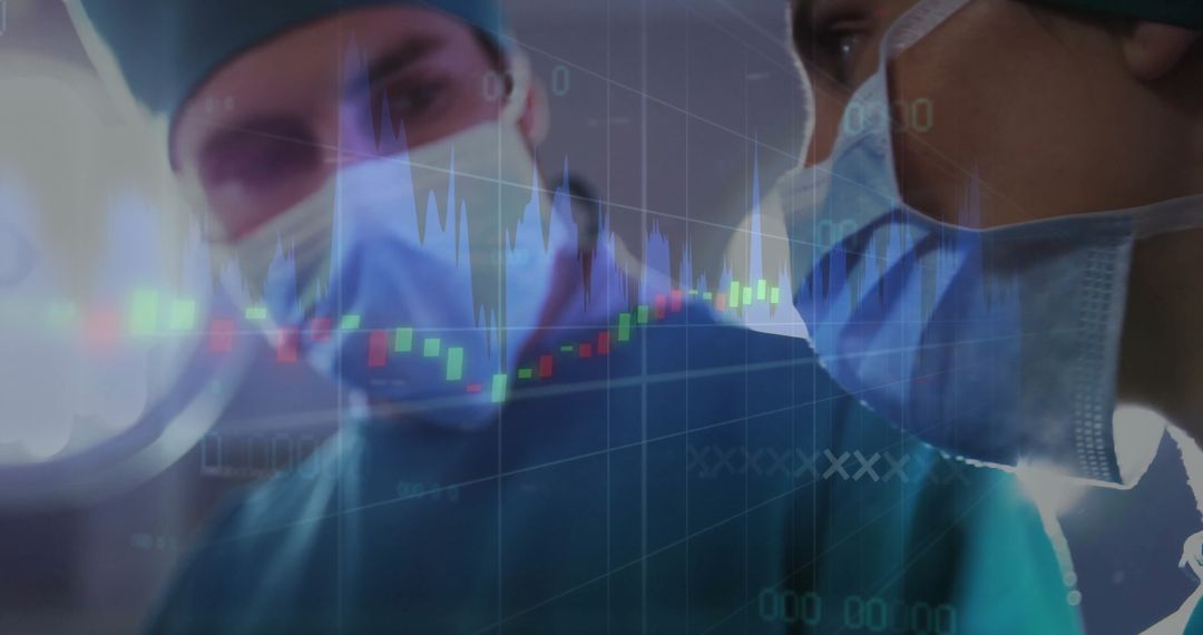Surgeons Operating with Overlay of Stock Market Chart