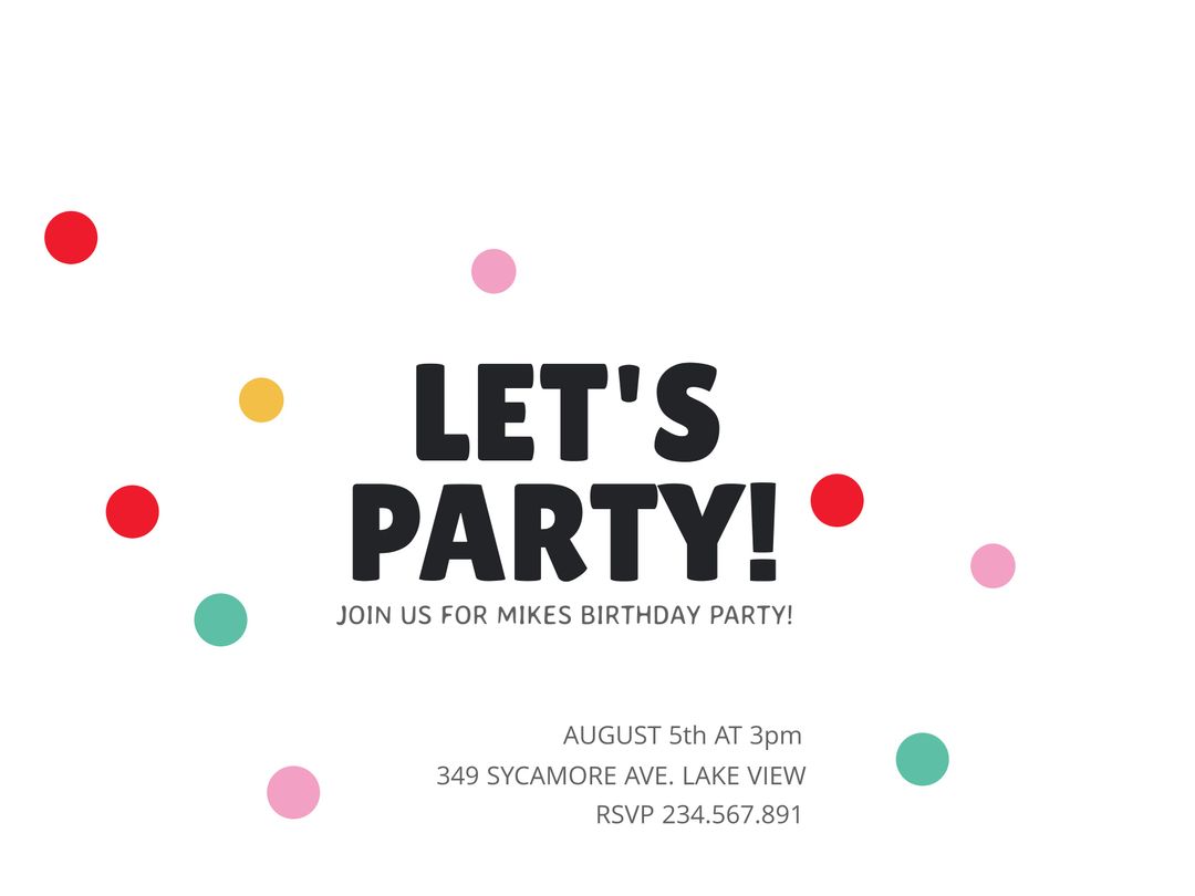 Colorful Polka Dot Let's Party Invitation Template