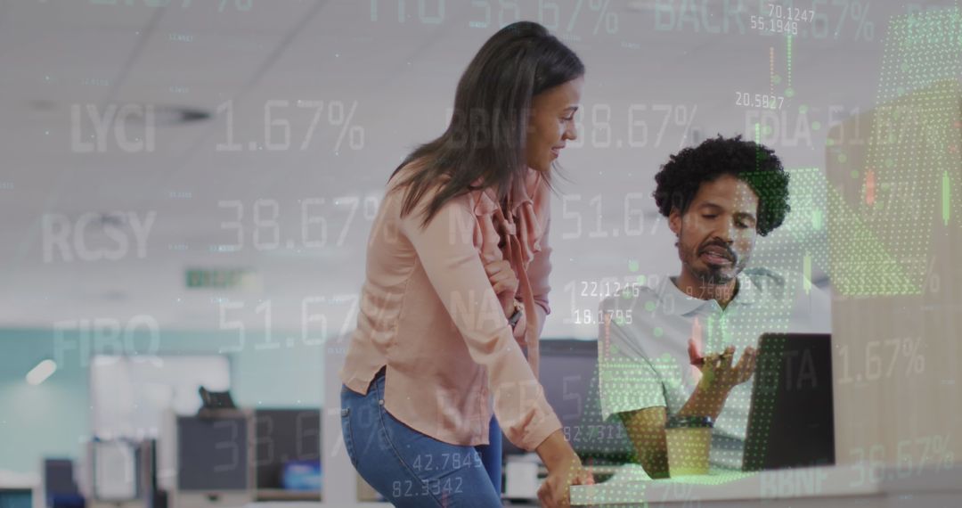 Diverse Team Analyzing Financial Data Projection in Modern Office