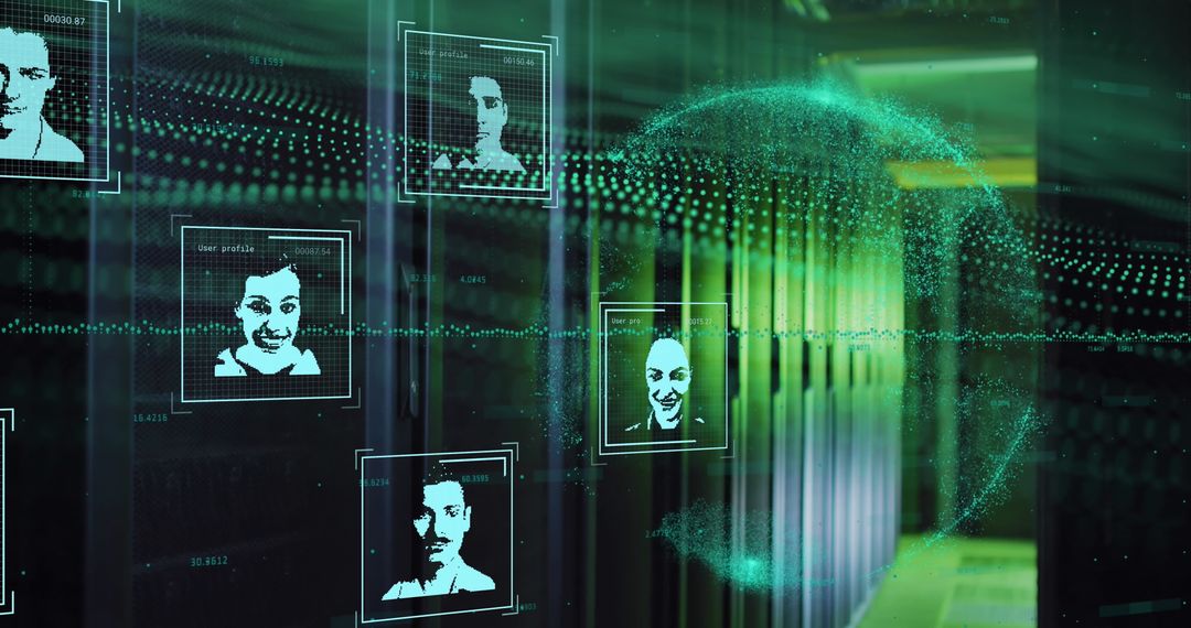 Futuristic Digital Interface with Holographic Profiles and Data