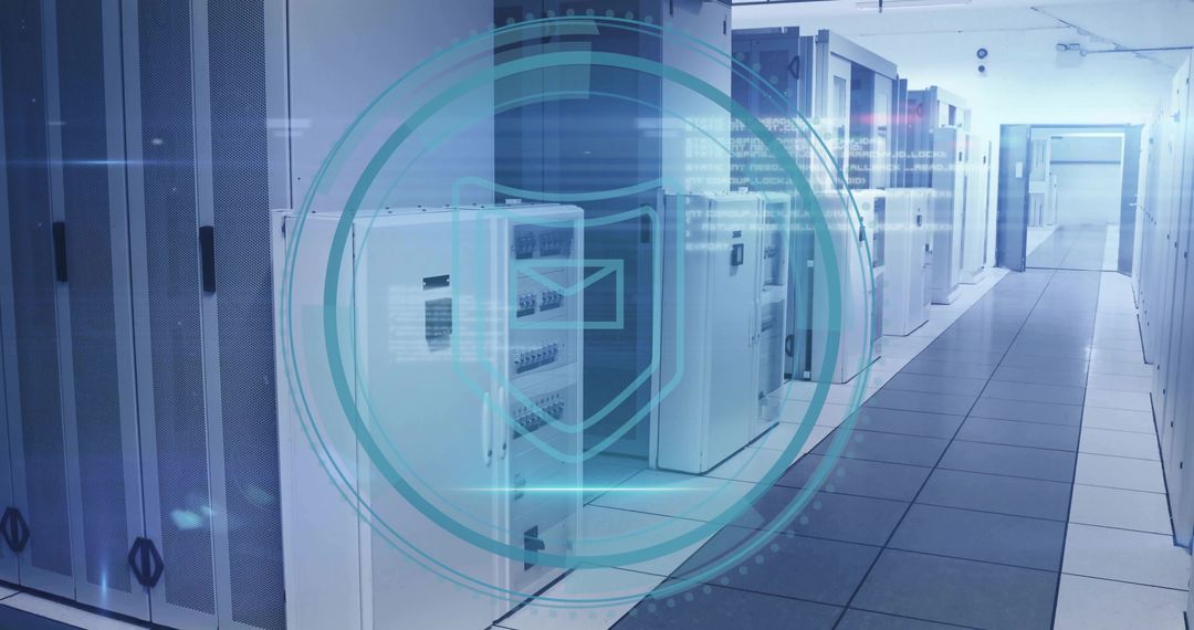 Secure Modern Data Center with Single White Server Cabinet