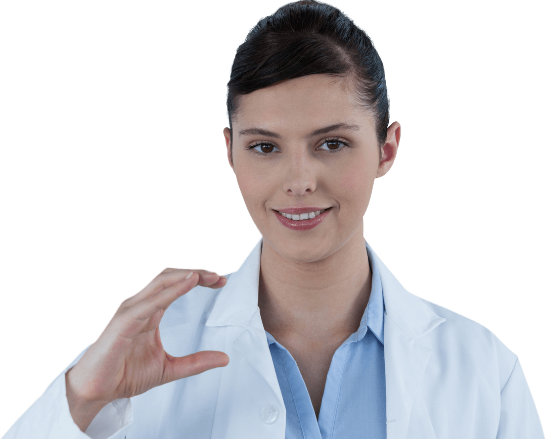Smiling Female Doctor Gesturing with Transparent Background