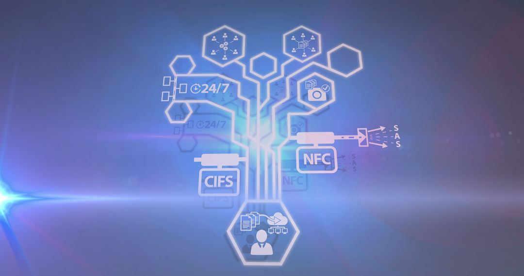 Futuristic Digital Interface of Light Spots and Business Icons