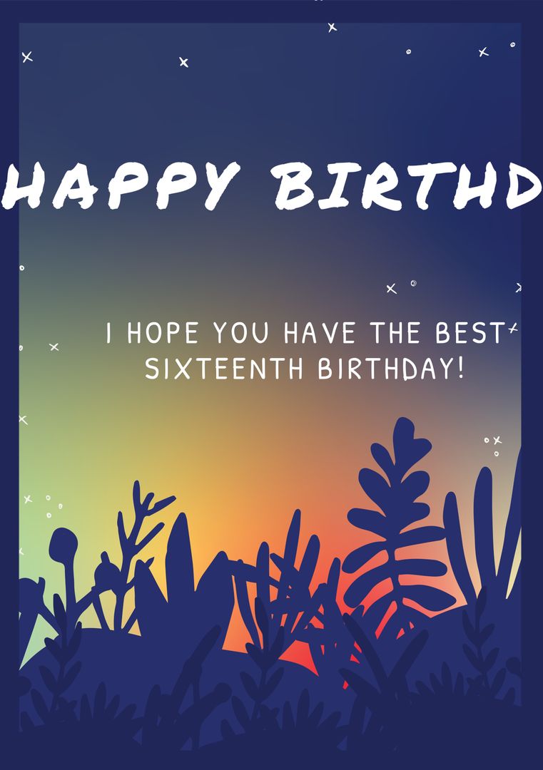 Starry Night-Themed Sweet Sixteen Birthday Card Template - Download Free Stock Templates Pikwizard.com