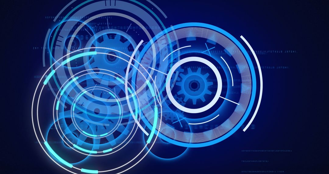Futuristic Digital Interface with Scanning Circles and Gears