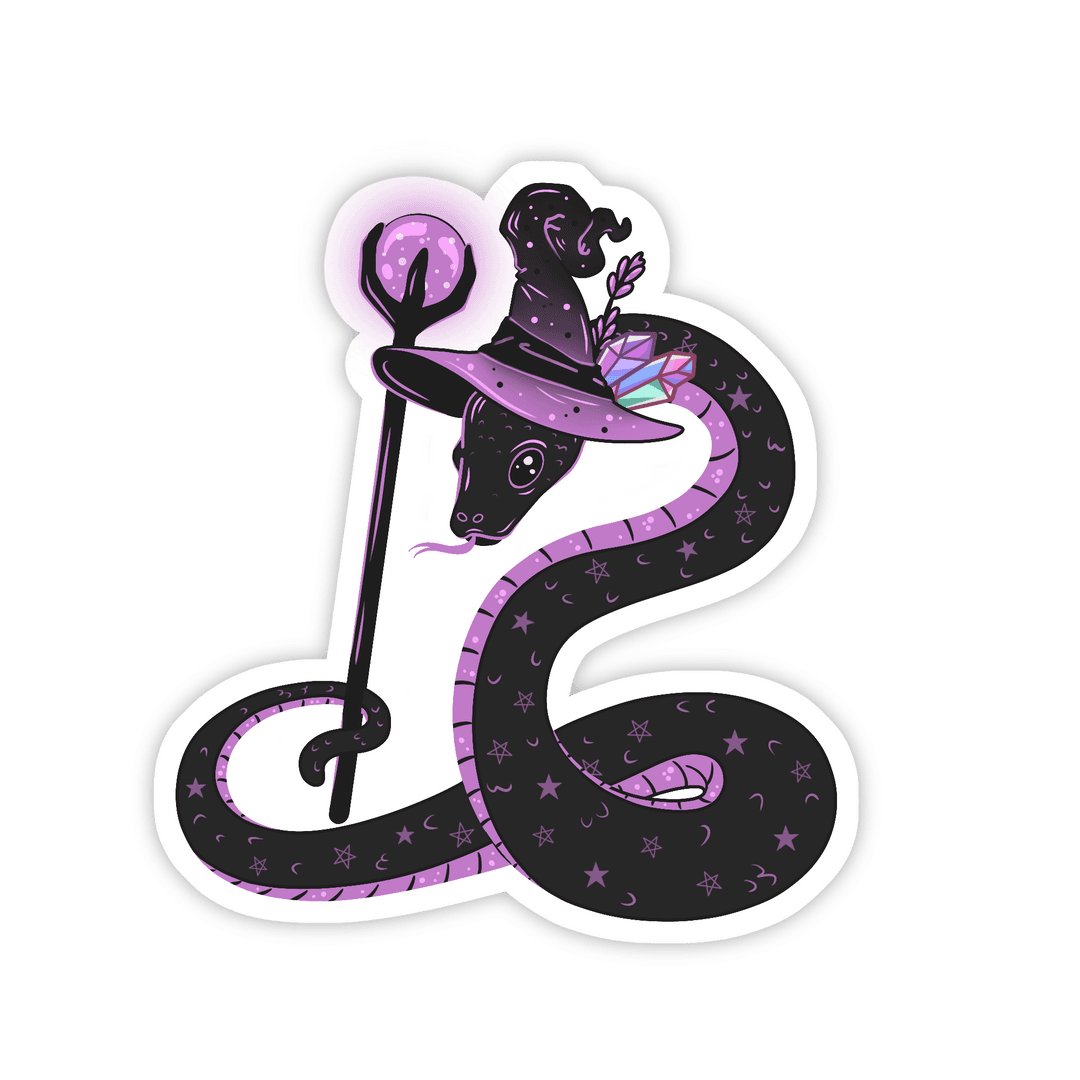 Transparent Mystical Snake with Magic Staff and Hat Illustration