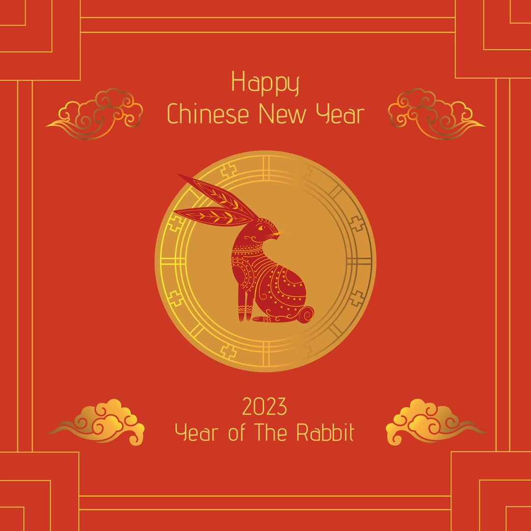 Happy Chinese New Year 2023 Greeting with Decorative Rabbit on Red Background - Download Free Stock Templates Pikwizard.com