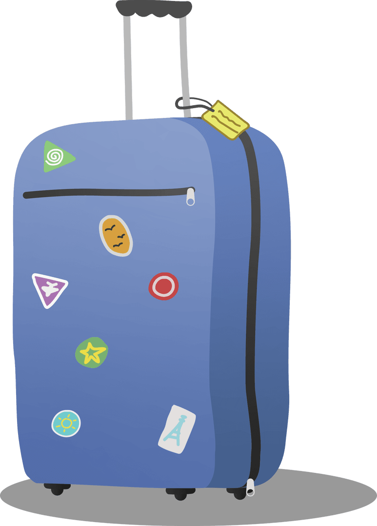 Big Blue Suitcase With Travel Stickers on Transparent Background