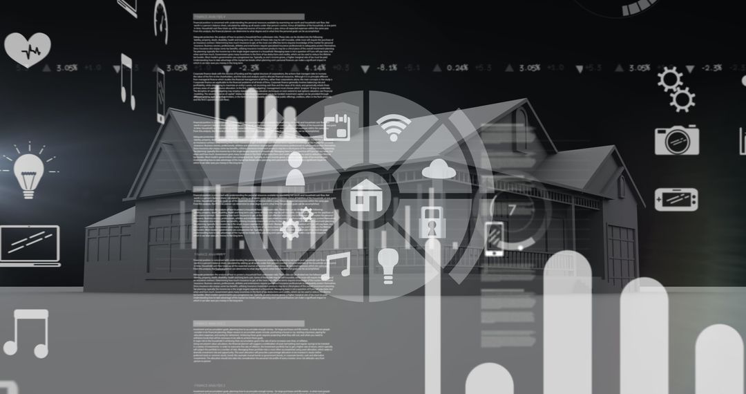 Futuristic Smart Home Interface with Digital Analytics Overlay