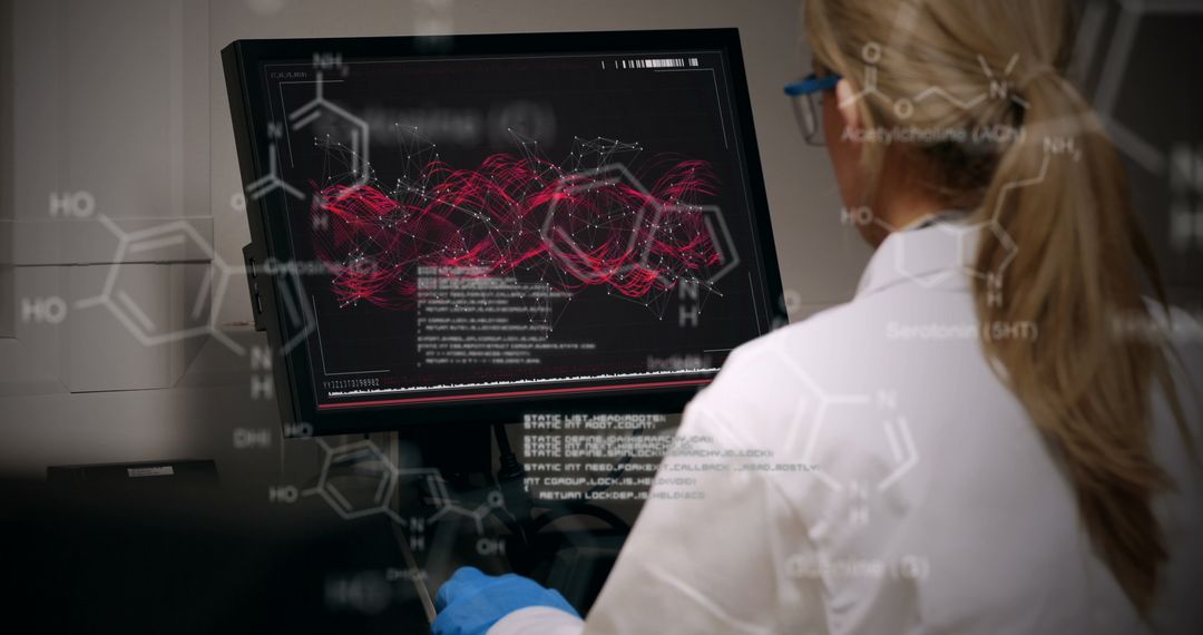Doctor Analyzing Chemistry Data on Computer with Digital Interface