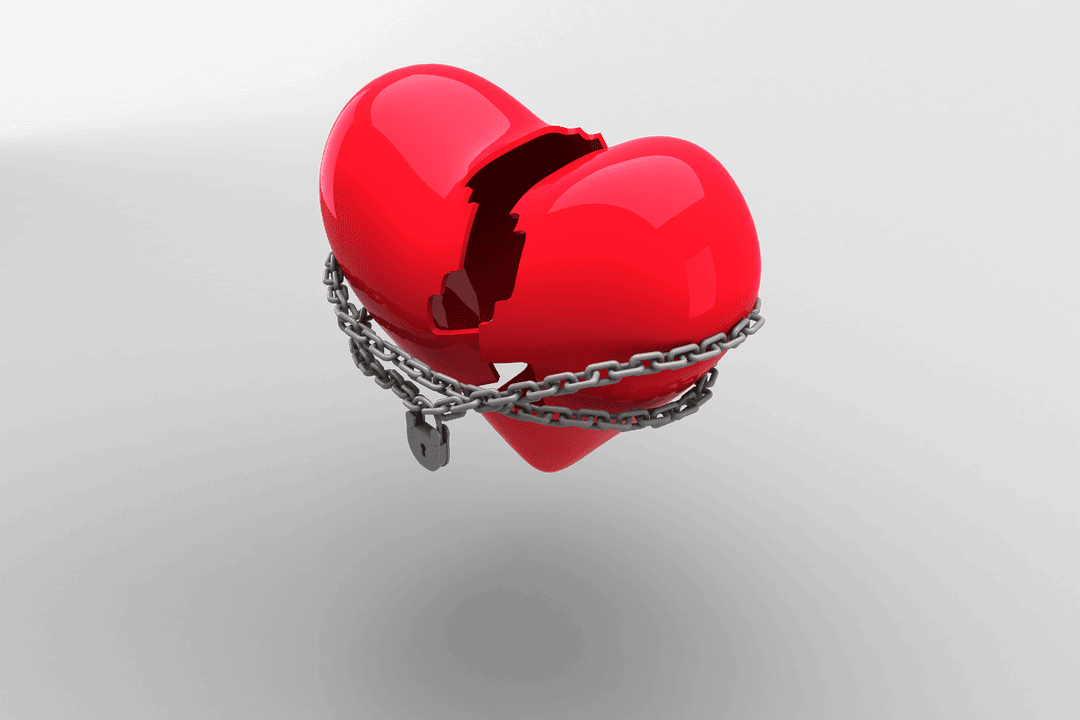 Transparent Broken Heart with Chains Symbolizing Love and Loss