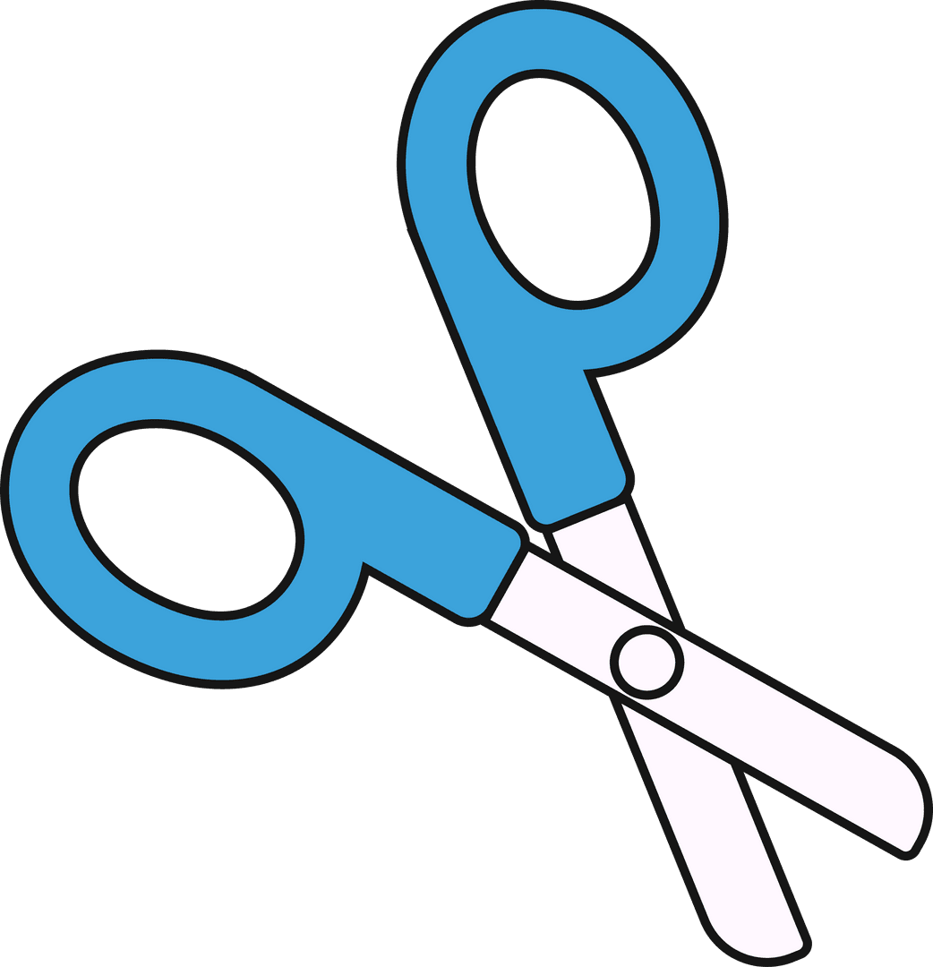 Minimalist Flat Scissors Icon with Blue Handles on Transparent Background