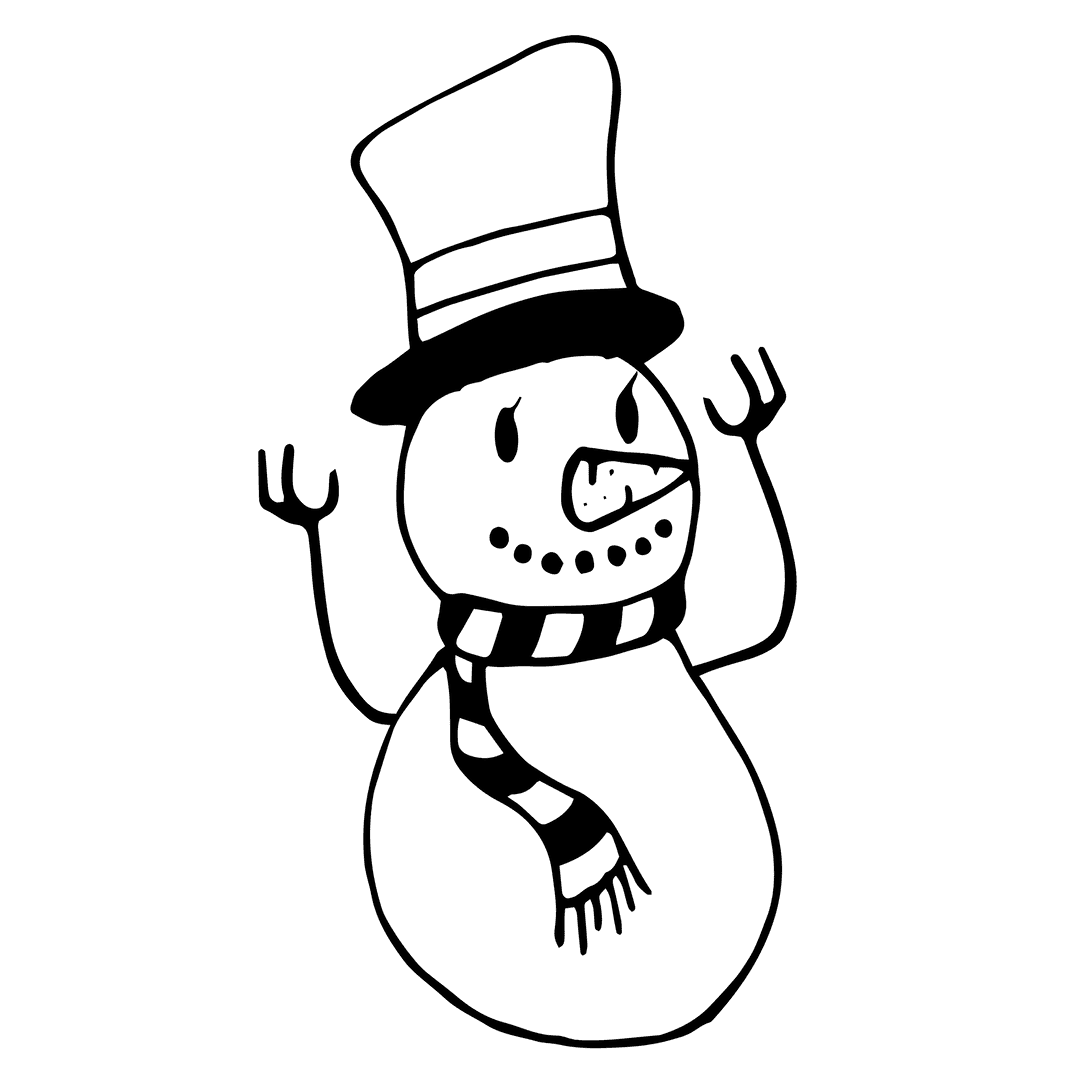 Black Snowman Silhouette on Transparent Background for Winter Design