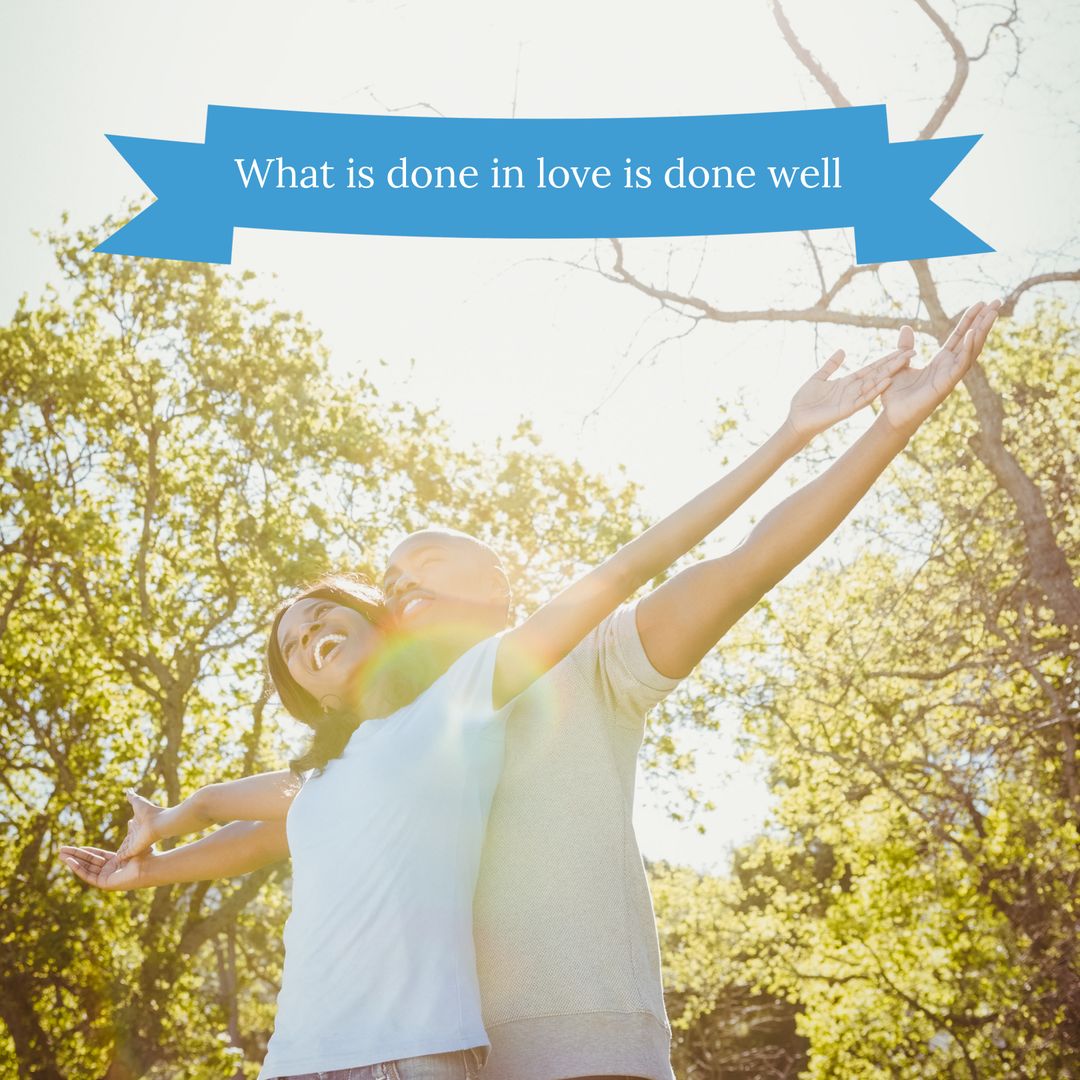 Joyful Couple Embracing Sunlight in Nature’s Embrace