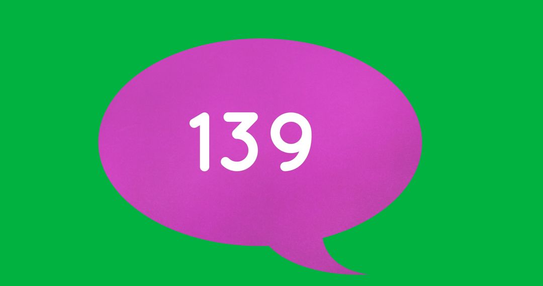 Colorful Speech Bubble Displaying Number 139 on Green Background