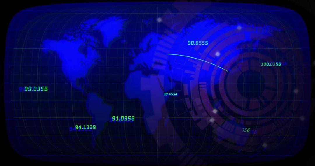 Global Data Tracking HUD with Digital World Map, Telemetry Rings and Trajectory