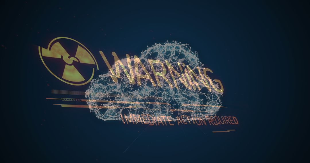 Nuclear Warning Symbol Overlaying Digital Network
