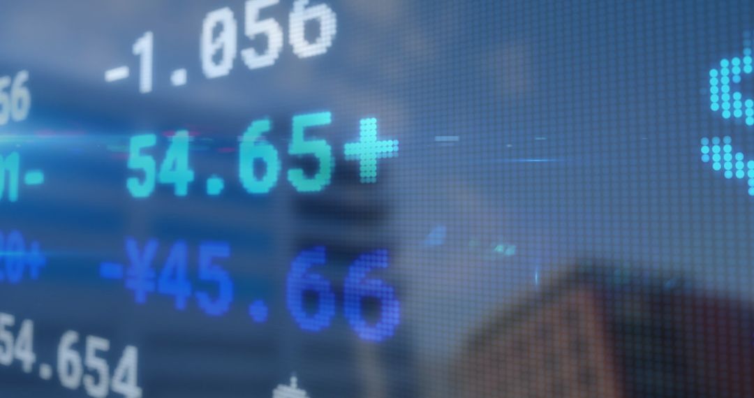 Digital Financial Data Overlooking Urban Cityscape