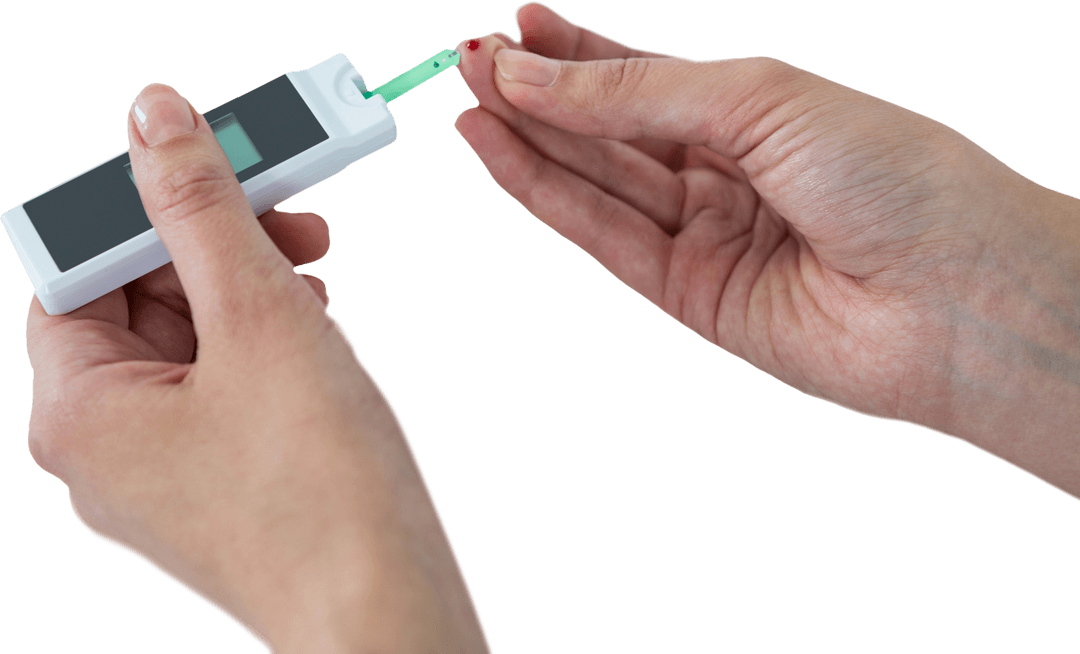 Transparent Hands Testing Blood Sugar with Glucometer