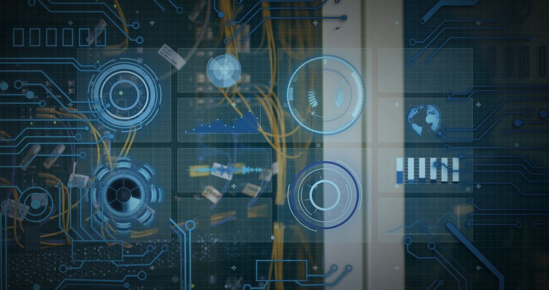 Global Digital Connections Interface with Futuristic Icons