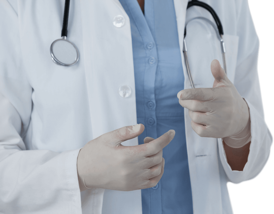 Transparent Hands of Medical Doctor in Motion with Gloves and Stethoscope