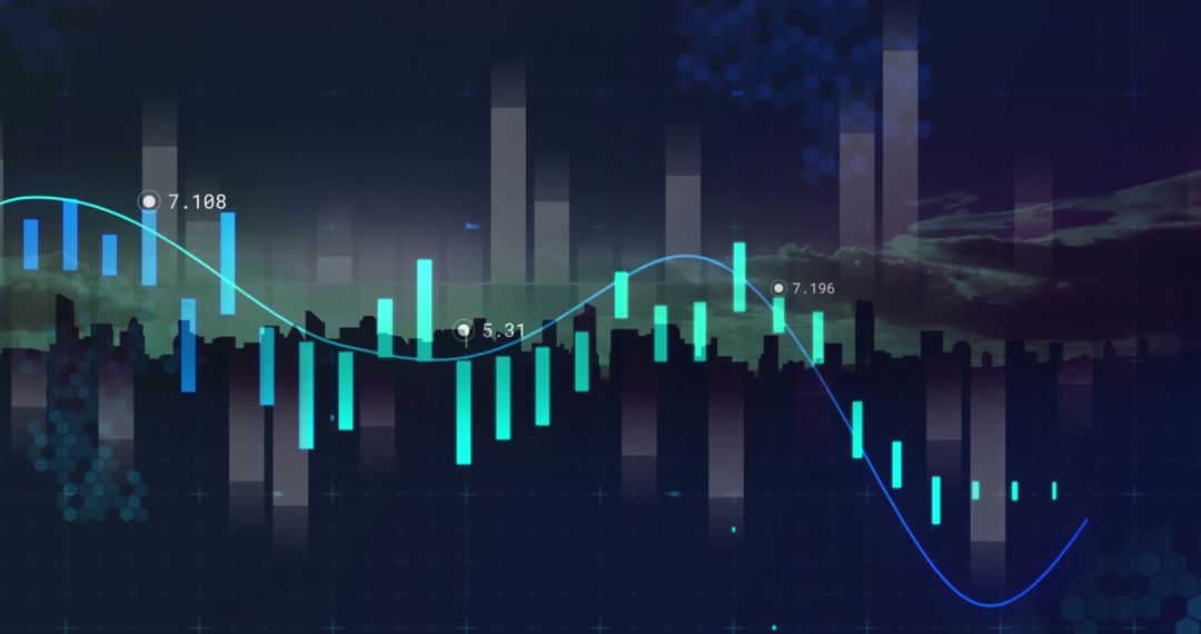 Digital Financial Graph and City Silhouette Backdrop