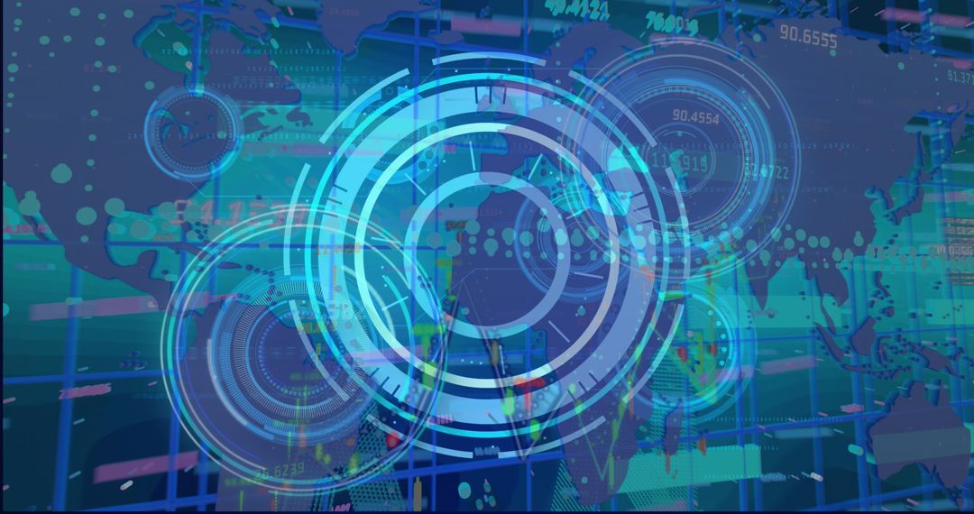Abstract global technology interface with data visuals