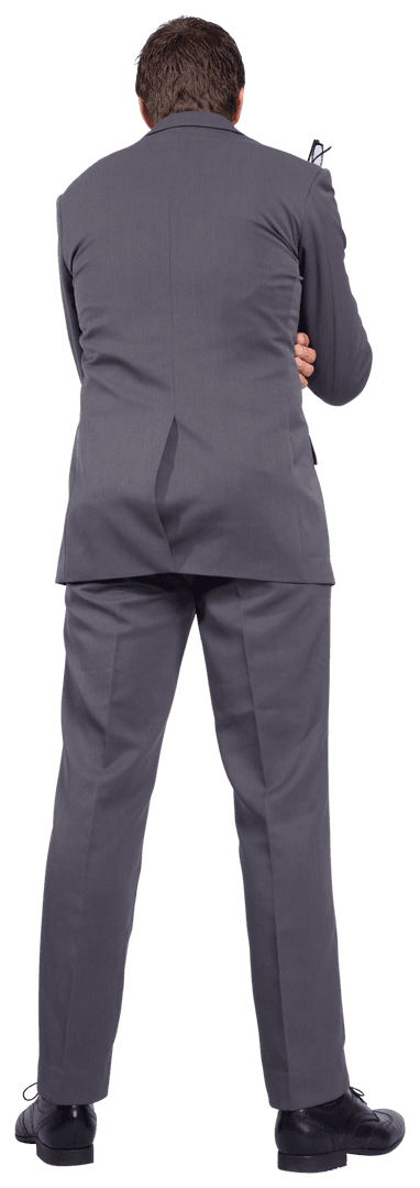 Rear View of Businessman in Grey Suit on Transparent Background