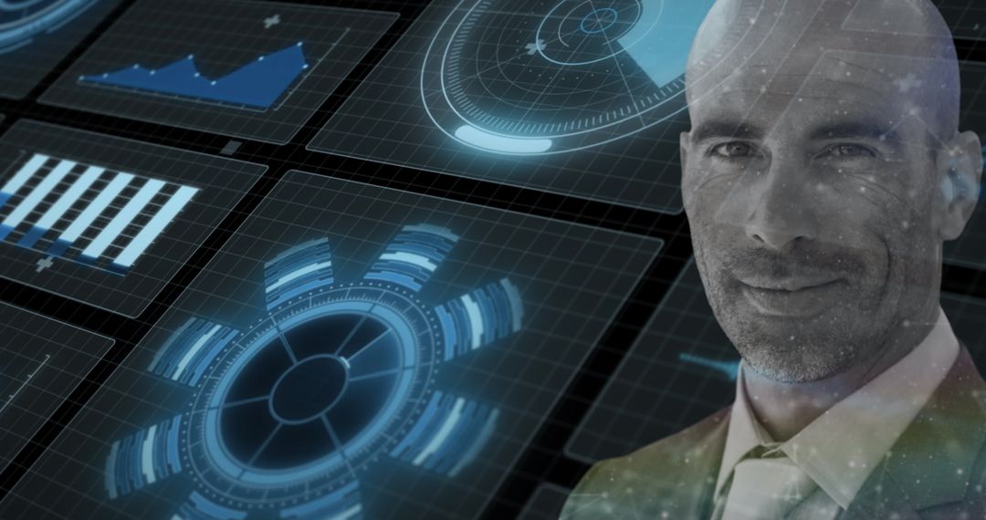 Futuristic Data Interface with Businessman Portrait