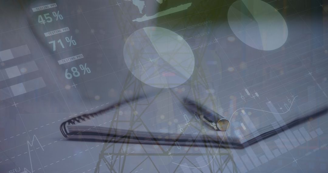 Spiral Notebook and Technology Elements Overlaid for Business Analysis