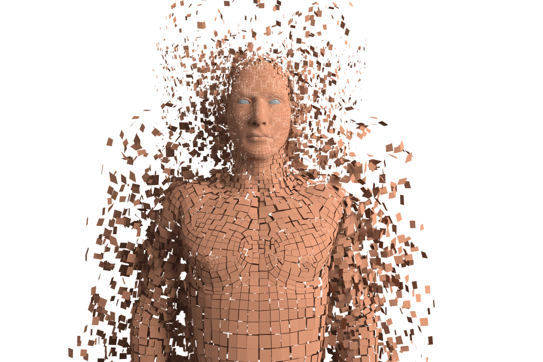 Digital Human Model on Transparent Background, Pixelated Technology Anatomy
