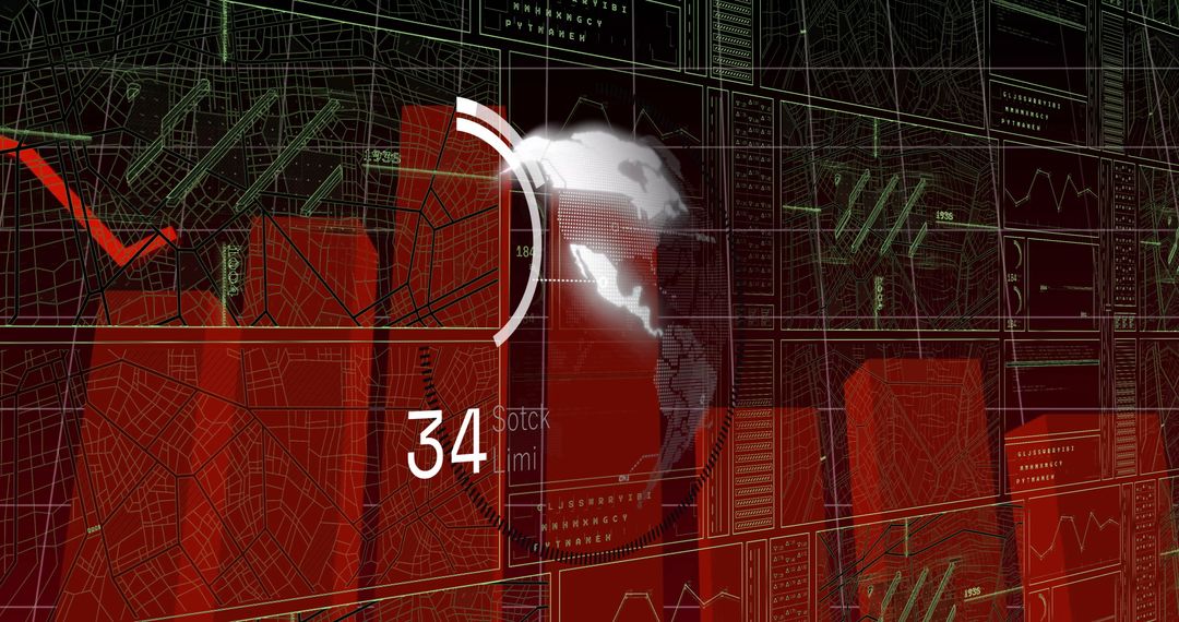 3D Globe on Futuristic Virtual Dashboard with Data Visualization