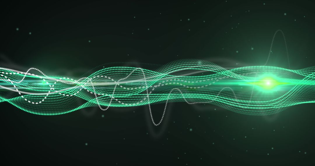 Abstract Digital Green Wave Movement on Dark Background