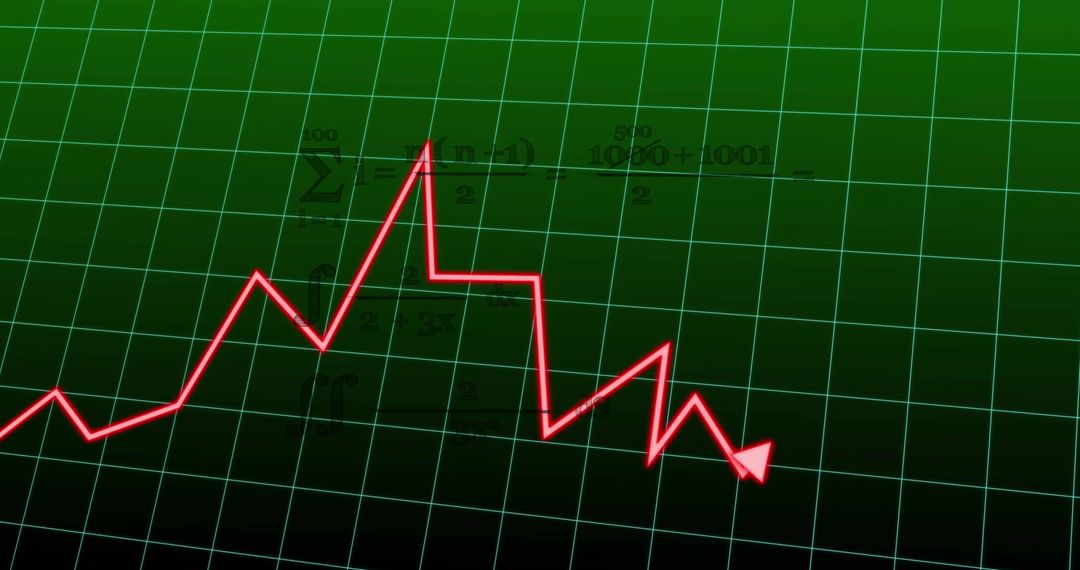 Digital Stock Market Graph Red Trendline on Green Background