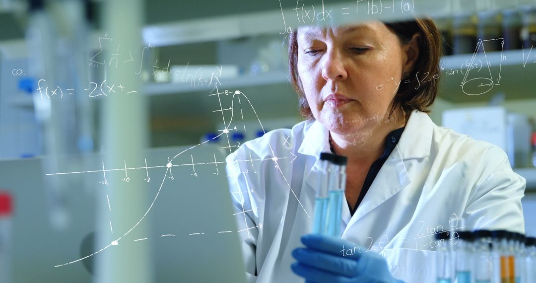 Female Scientist Analyzing Chemical Samples with Digital Interface