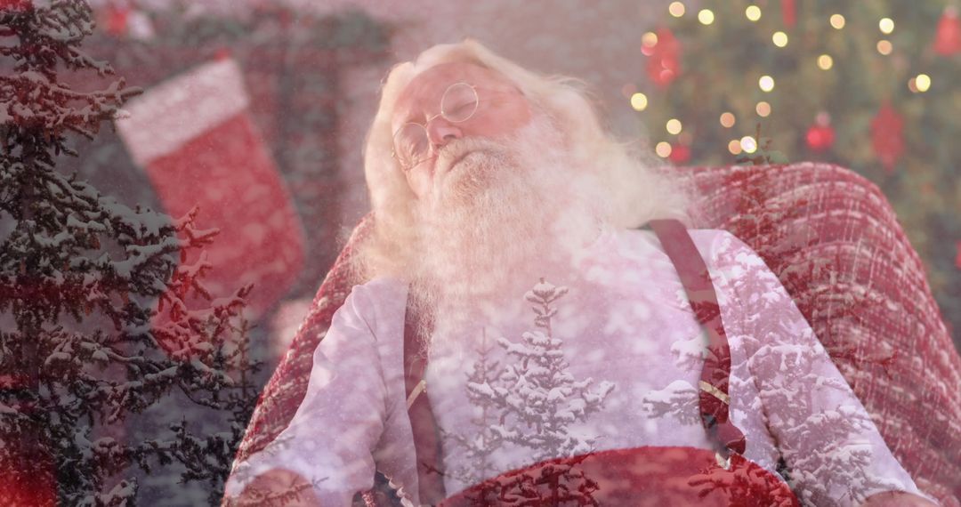 Santa Claus Sleeping Peacefully by Christmas Tree