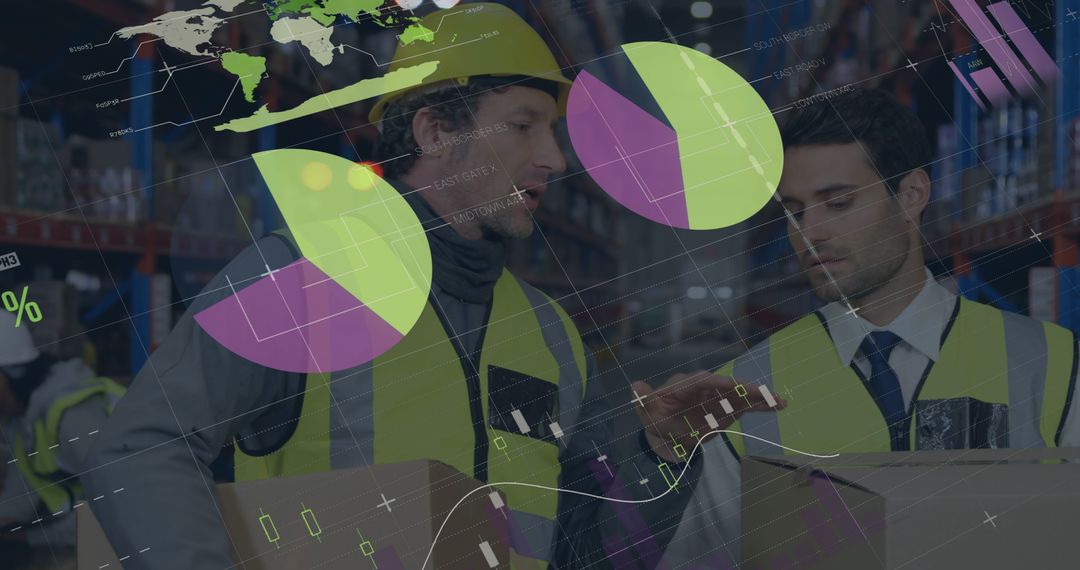 Warehouse Operatives Analyzing Data Overlay Charts