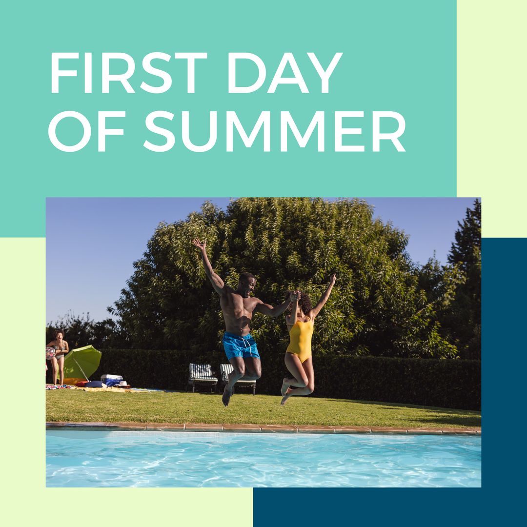 Diverse Couple Celebrating First Day of Summer by Poolside