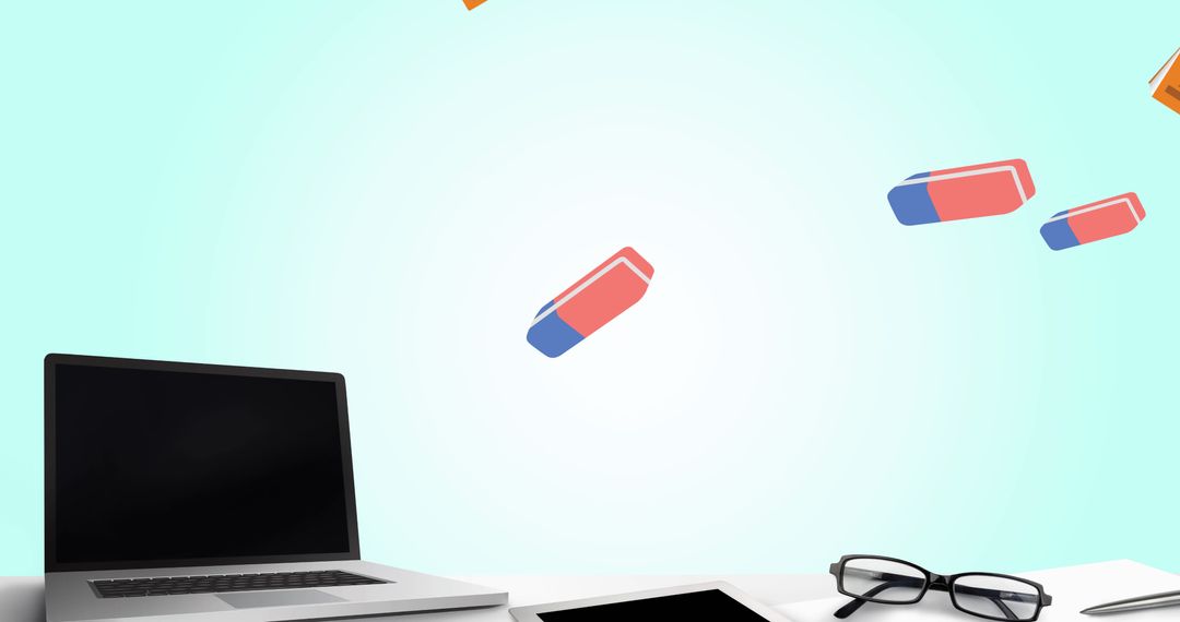 Clean Workspace with Laptop and Stationery on Green Background