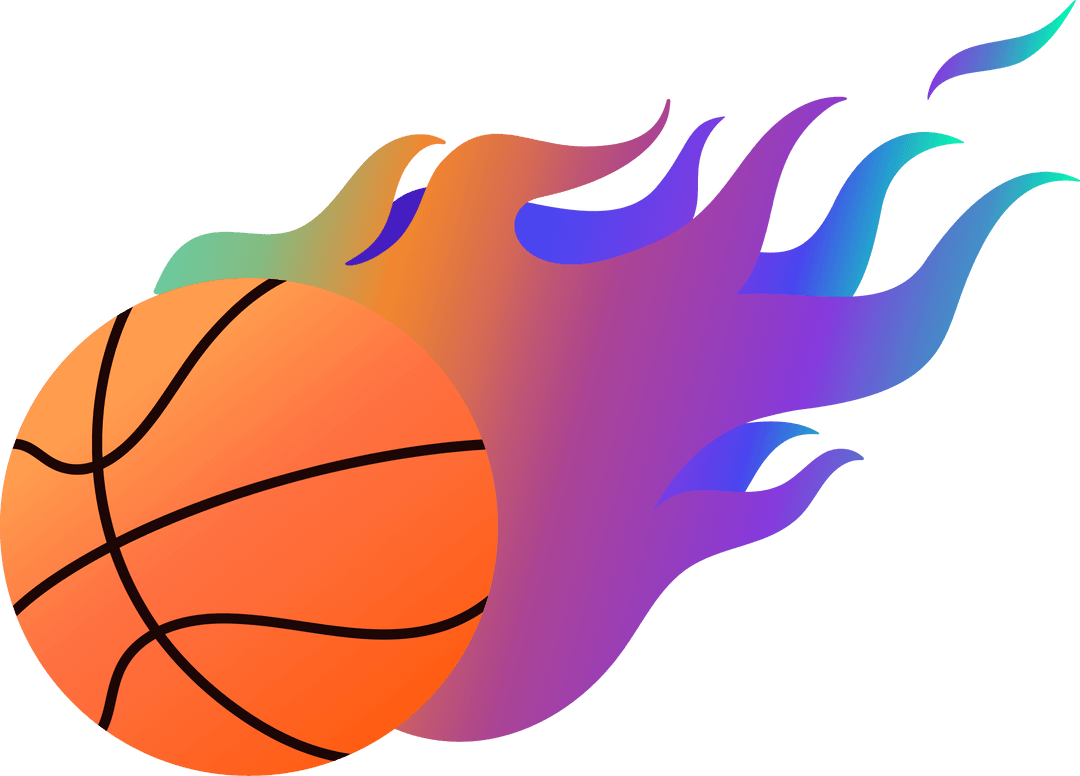 Dynamic Basketball on Fire with Colorful Flaming Trail and Transparent Background