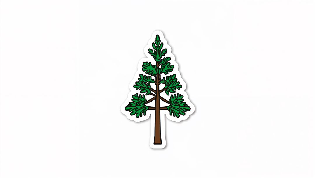 Minimal Evergreen Tree Die-Cut Sticker Vector with Bold Outline and Drop Shadow