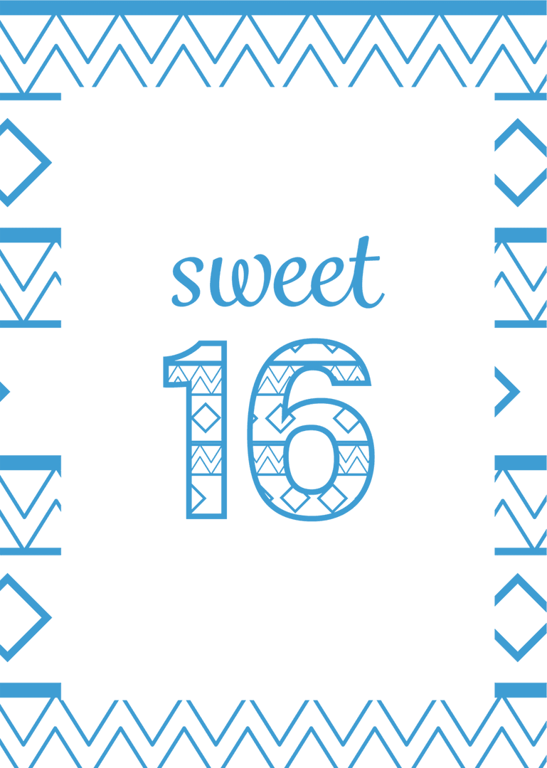 Blue Sweet 16 Patterned Number Celebration on Transparent Background