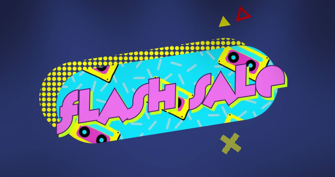 Retro Flash Sale Banner with Cassette Icons and Abstract Design
