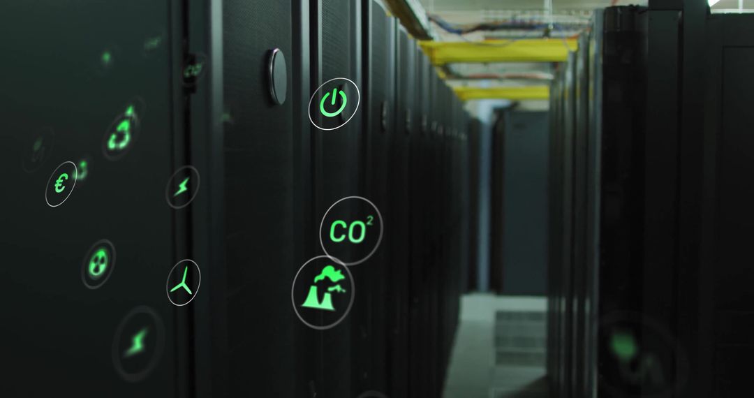 Sustainable Technology Eco Icons Over Data Center