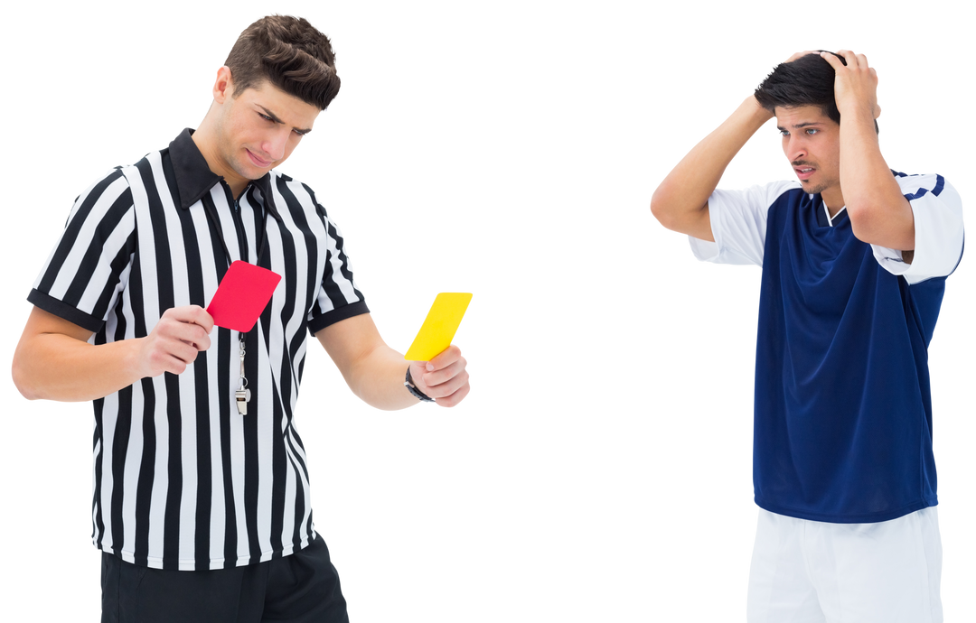 Transparent Football Referee Deciding Red or Yellow Card for Upset Player - Download Free Stock Images Pikwizard.com