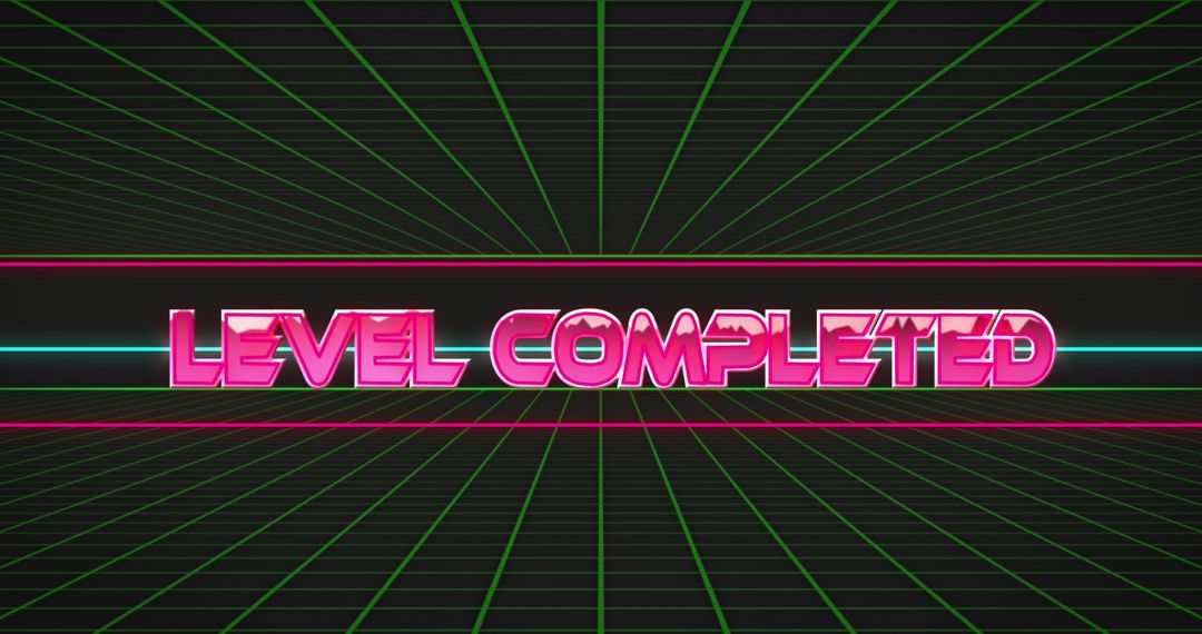 Retro Game Level Completed Neon Grid Design