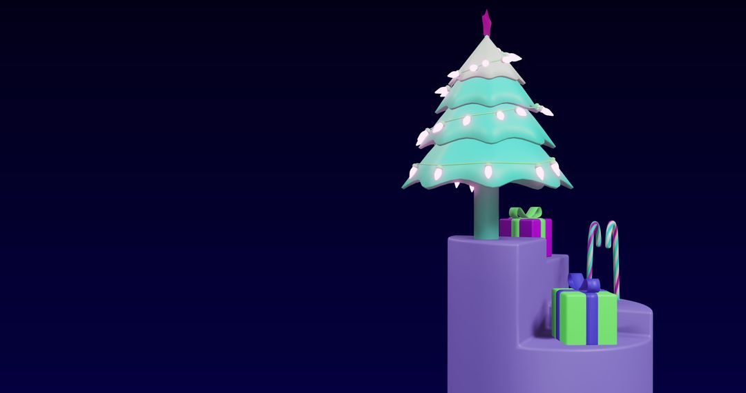 Festive Christmas Tree with Presents and Candy Canes on Pedestal